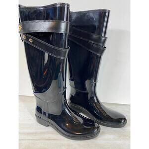 Coach Rubber Rain Boots Knee High Shiny Black Size 7